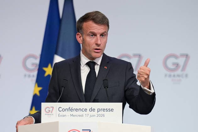 G7 Summit - Macron Closing Press Conference French President Emmanuel Macron speaks during the closing press conference of the G7 summit, in Evian, eastern France, on June 17, 2026. Photo by Ammar Abd Rabbo ABACAPRESS.COM Evian France  Copyright: xAbdxRabboxAmmar ABACAx