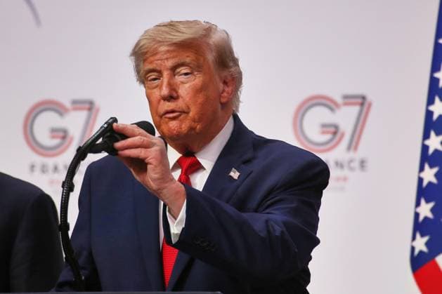 Évian-les-Bains, Frankreich, 17.06.2026: G7-Gipfel: US-Präsident Donald Trump gibt am letzten Gipfeltag eine Pressekonferenz *** Évian-les-Bains, France, June 17, 2026 G7 Summit Copyright: xdtsxNachrichtenagenturx dts_123710