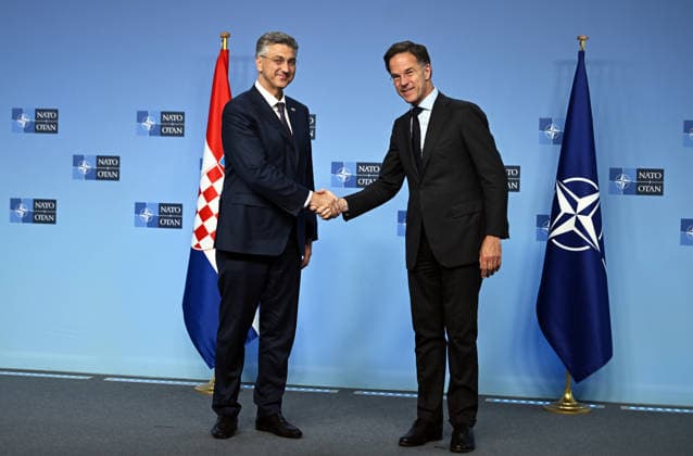 NATO Secretary General Rutte meets Croatian PM Plenkovic in Brussels BRUSSELS, BELGIUM - JUNE 17: NATO Secretary General Mark Rutte (R) meets with Croatian Prime Minister Andrej Plenkovic (L) at the NATO Headquarters in Brussels, Belgium on June 17, 2026. Dursun Aydemir Anadolu Brussels Belgium. Editorial use only. Please get in touch for any other usage.  Copyright: x2026xAnadoluxDursunxAydemirx