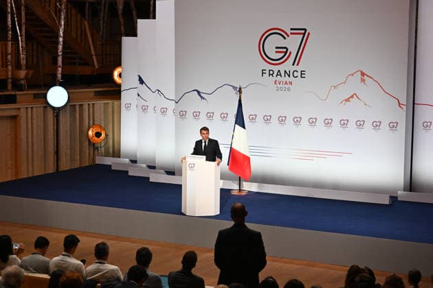 G7 Summit - Macron Closing Press Conference French President Emmanuel Macron speaks during the closing press conference of the G7 summit, in Evian, eastern France, on June 17, 2026. Photo by Ammar Abd Rabbo ABACAPRESS.COM Evian France  Copyright: xAbdxRabboxAmmar ABACAx