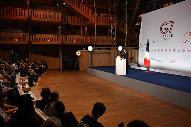 G7 Summit - Macron Closing Press Conference French President Emmanuel Macron speaks during the closing press conference of the G7 summit, in Evian, eastern France, on June 17, 2026. Photo by Ammar Abd Rabbo ABACAPRESS.COM Evian France  Copyright: xAbdxRabboxAmmar ABACAx