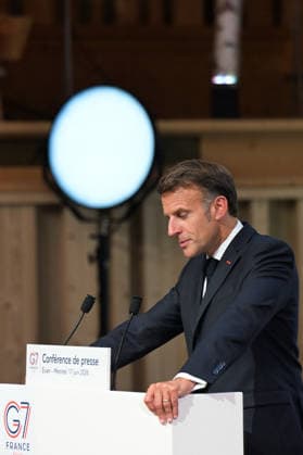 G7 Summit - Macron Closing Press Conference French President Emmanuel Macron speaks during the closing press conference of the G7 summit, in Evian, eastern France, on June 17, 2026. Photo by Ammar Abd Rabbo ABACAPRESS.COM Evian France  Copyright: xAbdxRabboxAmmar ABACAx