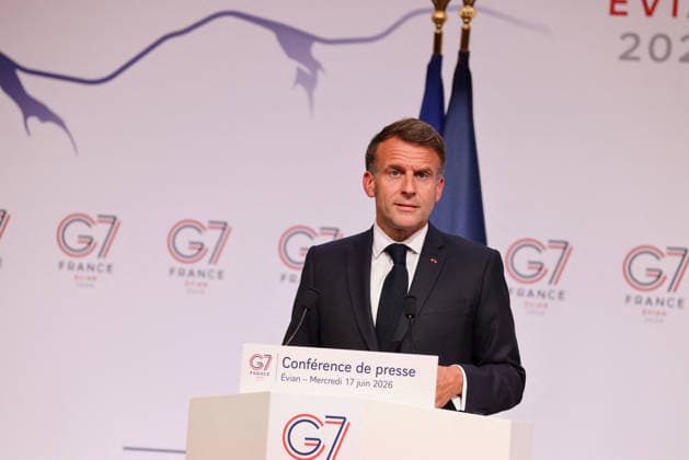 French President Emmanuel Macron during the closing press conference of the G7 summit in Évian-les-Bains, France, on June 17, 2026. Dominique Jacovides Bestimage French President Emmanuel Macron during the closing press conference of the G7 summit in Évian-les-Bains, France, on June 17, 2026 Évian-les-Bains France,detected_source_language  Copyright: xDOMINIQUExJACOVIDESx xBESTIMAGExDOMINIQUExJACOVIDESx xBESTIMAGEx