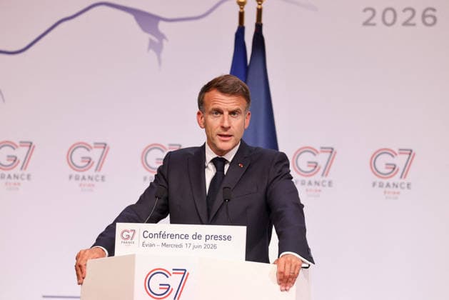 French President Emmanuel Macron during the closing press conference of the G7 summit in Évian-les-Bains, France, on June 17, 2026. Dominique Jacovides Bestimage French President Emmanuel Macron during the closing press conference of the G7 summit in Évian-les-Bains, France, on June 17, 2026 Évian-les-Bains France,detected_source_language  Copyright: xDOMINIQUExJACOVIDESx xBESTIMAGExDOMINIQUExJACOVIDESx xBESTIMAGEx