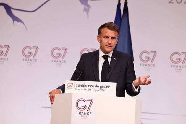 French President Emmanuel Macron during the closing press conference of the G7 summit in Évian-les-Bains, France, on June 17, 2026. Dominique Jacovides Bestimage French President Emmanuel Macron during the closing press conference of the G7 summit in Évian-les-Bains, France, on June 17, 2026 Évian-les-Bains France,detected_source_language  Copyright: xDOMINIQUExJACOVIDESx xBESTIMAGExDOMINIQUExJACOVIDESx xBESTIMAGEx