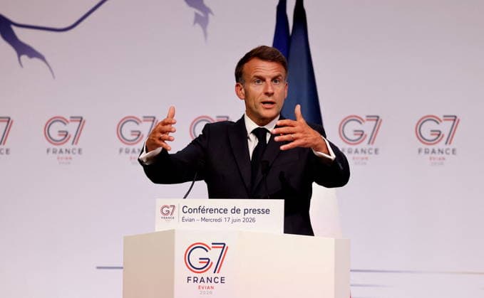 French President Emmanuel Macron during the closing press conference of the G7 summit in Évian-les-Bains, France, on June 17, 2026. Dominique Jacovides Bestimage French President Emmanuel Macron during the closing press conference of the G7 summit in Évian-les-Bains, France, on June 17, 2026 Évian-les-Bains France,detected_source_language  Copyright: xDOMINIQUExJACOVIDESx xBESTIMAGExDOMINIQUExJACOVIDESx xBESTIMAGEx