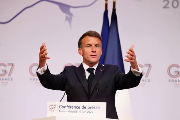 French President Emmanuel Macron during the closing press conference of the G7 summit in Évian-les-Bains, France, on June 17, 2026. Dominique Jacovides Bestimage French President Emmanuel Macron during the closing press conference of the G7 summit in Évian-les-Bains, France, on June 17, 2026 Évian-les-Bains France,detected_source_language  Copyright: xDOMINIQUExJACOVIDESx xBESTIMAGExDOMINIQUExJACOVIDESx xBESTIMAGEx