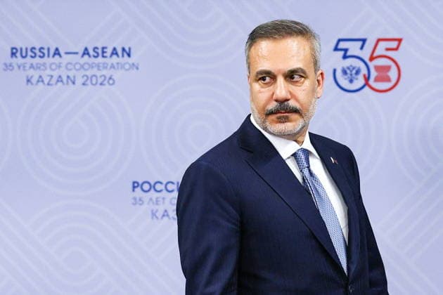 RUSSIA, KAZAN - JUNE 17, 2026: Hakan Fidan, Foreign Minister of Turkey, looks on ahead of a meeting with Russia s President Vladimir Putin on the sidelines of the 2026 Russia-ASEAN Summit at the Galiaskar Kamal Tatar Academic Theatre. Alexander Shcherbak TASS  93953930