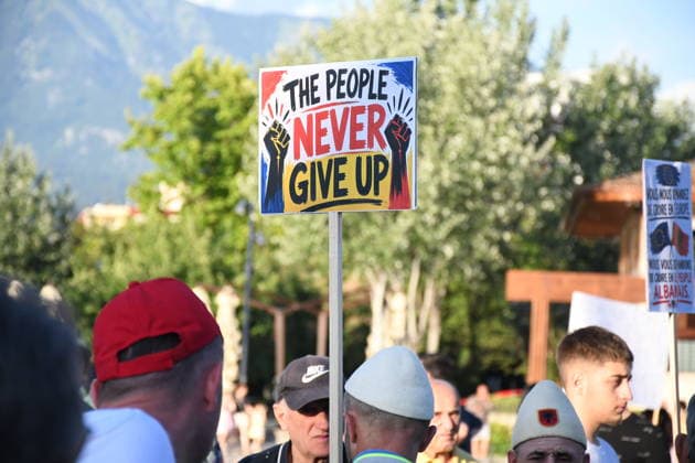 Anti-tourism project protests continue for 18th day in Albania TIRANA, ALBANIA - JUNE 17: Protests against a planned tourism project in the Zvernec area of the coastal city of Vlora continue for a 18th consecutive day in Tirana, Albania on June 17, 2026. Demonstrators gathered in Skanderbeg Square under the slogan Albania is not for sale, with a large number of participants joining the rally. Protesters opposed the reported sale of a beach in Zvernec as part of a tourism project allegedly linked to Ivanka Trump and Jared Kushner. Carrying banners, placards, and Albanian flags, demonstrators marched along the Boulevard of the Martyrs of the Nation toward the Prime Minister’s Office. Olsi Shehu Anadolu Tirana Albania. Editorial use only.  Copyright: x2026xAnadoluxOlsixShehux