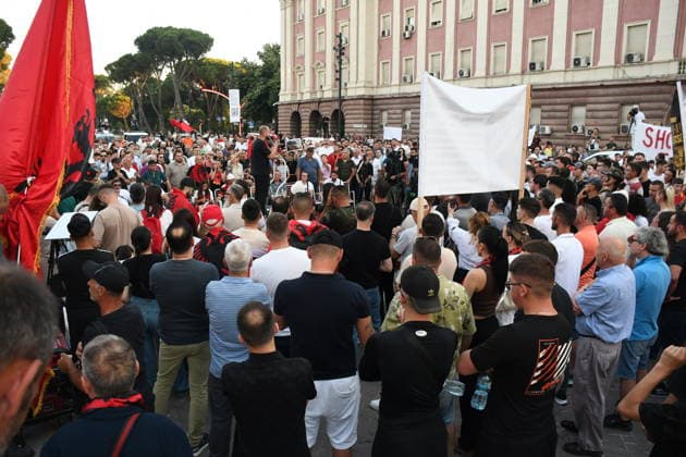 Anti-tourism project protests continue for 18th day in Albania TIRANA, ALBANIA - JUNE 17: Protests against a planned tourism project in the Zvernec area of the coastal city of Vlora continue for a 18th consecutive day in Tirana, Albania on June 17, 2026. Demonstrators gathered in Skanderbeg Square under the slogan Albania is not for sale, with a large number of participants joining the rally. Protesters opposed the reported sale of a beach in Zvernec as part of a tourism project allegedly linked to Ivanka Trump and Jared Kushner. Carrying banners, placards, and Albanian flags, demonstrators marched along the Boulevard of the Martyrs of the Nation toward the Prime Minister’s Office. Olsi Shehu Anadolu Tirana Albania. Editorial use only.  Copyright: x2026xAnadoluxOlsixShehux