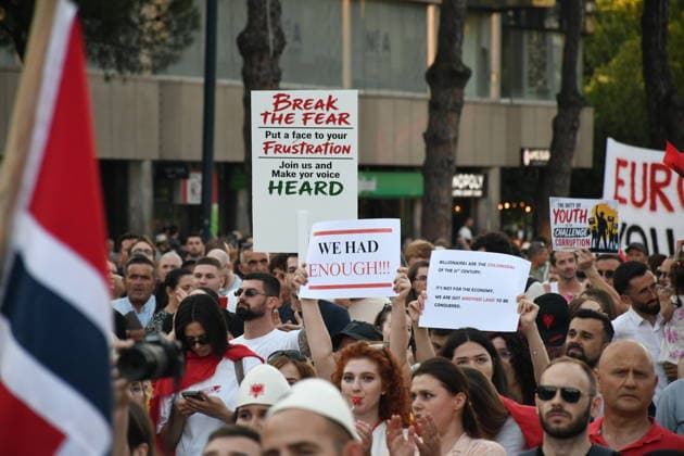 Anti-tourism project protests continue for 18th day in Albania TIRANA, ALBANIA - JUNE 17: Protests against a planned tourism project in the Zvernec area of the coastal city of Vlora continue for a 18th consecutive day in Tirana, Albania on June 17, 2026. Demonstrators gathered in Skanderbeg Square under the slogan Albania is not for sale, with a large number of participants joining the rally. Protesters opposed the reported sale of a beach in Zvernec as part of a tourism project allegedly linked to Ivanka Trump and Jared Kushner. Carrying banners, placards, and Albanian flags, demonstrators marched along the Boulevard of the Martyrs of the Nation toward the Prime Minister’s Office. Olsi Shehu Anadolu Tirana Albania. Editorial use only.  Copyright: x2026xAnadoluxOlsixShehux