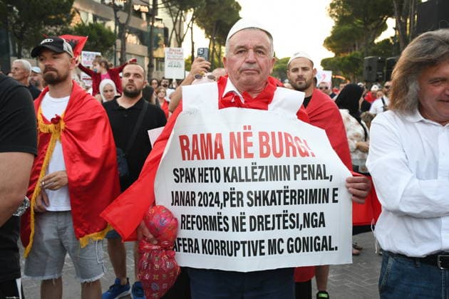 Anti-tourism project protests continue for 18th day in Albania TIRANA, ALBANIA - JUNE 17: Protests against a planned tourism project in the Zvernec area of the coastal city of Vlora continue for a 18th consecutive day in Tirana, Albania on June 17, 2026. Demonstrators gathered in Skanderbeg Square under the slogan Albania is not for sale, with a large number of participants joining the rally. Protesters opposed the reported sale of a beach in Zvernec as part of a tourism project allegedly linked to Ivanka Trump and Jared Kushner. Carrying banners, placards, and Albanian flags, demonstrators marched along the Boulevard of the Martyrs of the Nation toward the Prime Minister’s Office. Olsi Shehu Anadolu Tirana Albania. Editorial use only.  Copyright: x2026xAnadoluxOlsixShehux