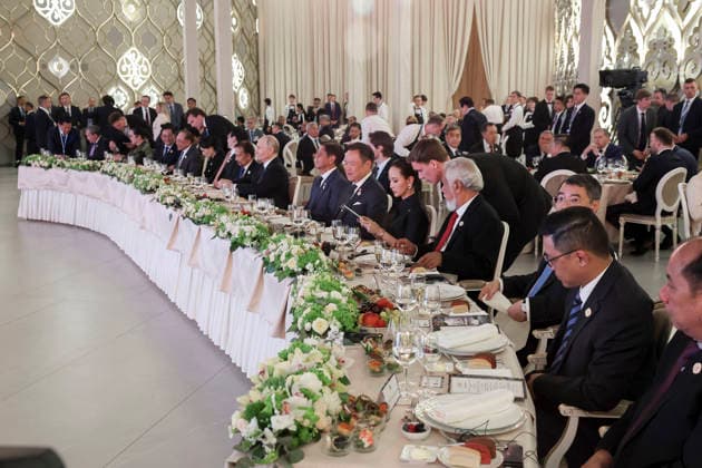 June 17, 2026, Kazan, Tatarstan, Russia: Russian President Vladimir Putin, center, hosts the state reception for the RussiaÃ¢â‚¬ASEAN Summit at the Galiasgar Kamal Tatar State Academic Theatre, June 17, 2026 in Kazan, Russia. The event celebrates 35 years of partnership between Russia and the Association of Southeast Asian Nations. Kazan Russia - ZUMAp138 20260617_zaa_p138_018 Copyright: xStepanxPugachev RoscongressxFounx