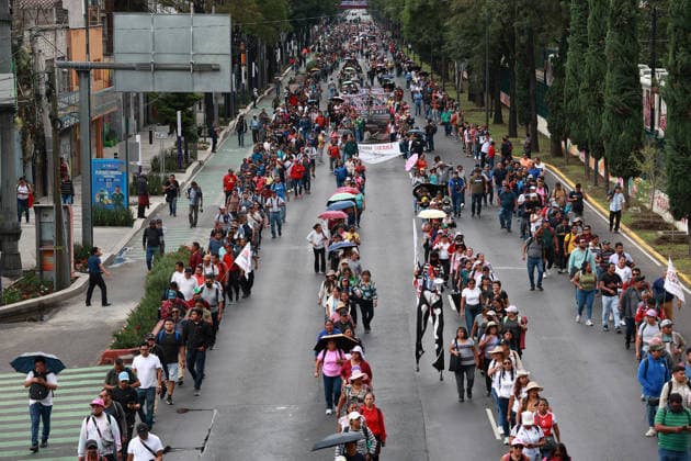CNTE teachers rally toward Banorte Stadium in Mexico City MEXICO CITY, MEXICO - JUNE 17: CNTE teachers march toward Banorte Stadium, in Mexico City, Mexico on June 17, 2026. Members of National Coordination of Education Workers (CNTE) held a rally toward Banorte Stadium hours before the Uzbekistan v Colombia match following failed talks with the Mexican government. Daniel Cardenas Anadolu Mexico City Mexico. Editorial use only. Please get in touch for any other usage.  Copyright: x2026xAnadoluxDanielxCardenasx