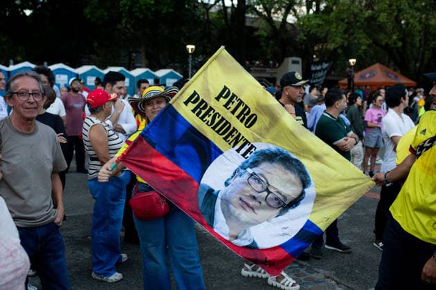 June 17, 2026, Medellin, Antioquia, Colombia: Supporters take part with flags and signs during a public event of Colombian President Gustavo Petro in the city of Medellin, Colombia June 17, 2026. Medellin Colombia - ZUMAvp1_ 20260617_zia_vp1_003 Copyright: xCamiloxMorenox