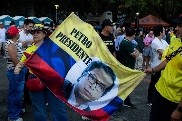 June 17, 2026, Medellin, Antioquia, Colombia: Supporters take part with flags and signs during a public event of Colombian President Gustavo Petro in the city of Medellin, Colombia June 17, 2026. Medellin Colombia - ZUMAvp1_ 20260617_zia_vp1_004 Copyright: xCamiloxMorenox