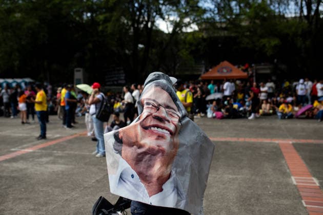 June 17, 2026, Medellin, Antioquia, Colombia: Supporters take part with flags and signs during a public event of Colombian President Gustavo Petro in the city of Medellin, Colombia June 17, 2026. Medellin Colombia - ZUMAvp1_ 20260617_zia_vp1_014 Copyright: xCamiloxMorenox