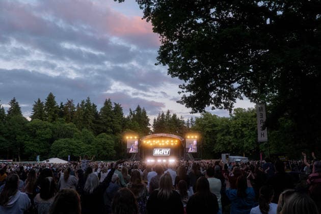 McFly in concert at Thetford Forest, Thetford, UK Thetford, UK, 17 June, 2026. McFly in concert. Pictured left to right, Tom Fletcher, Danny Jones, Dougie Poynter, Harry Judd., Credit:Stephen Keable Avalon UK, Norfolk, Thetford, Thetford Forest  Copyright: xStephenxKeablex xAvalonx 1110847065