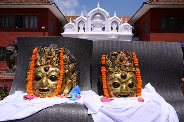 June 18, 2026, Kathmandu, Bagmati, Nepal: The sacred 16th-century Bhairava masks are pictured in a procession as they depart the National Museum of Nepal in Chhauni, Kathmandu, on June 18, 2026, en route to their original shrine in Dolakha after more than three decades abroad. The revered masks were stolen in March 1994 and later trafficked internationally before entering museum circulation in the United States. Following provenance research and legal coordination between Nepali authorities and the Manhattan District AttorneyÃ¢â‚¬â ¢s Office, the masks were formally returned and repatriated to Nepal in December 2023. Their return marks a significant milestone in ongoing efforts to restore stolen cultural heritage to its place of origin and - ZUMAs330 20260618_zsp_s330_002 Copyright: xSafalxPrakashxShresthax