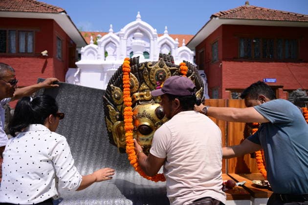 June 18, 2026, Kathmandu, Bagmati, Nepal: The sacred 16th-century Bhairava masks are carried in a procession as they depart the National Museum of Nepal in Chhauni, Kathmandu, on June 18, 2026, en route to their original shrine in Dolakha after more than three decades abroad. The revered masks were stolen in March 1994 and later trafficked internationally before entering museum circulation in the United States. Following provenance research and legal coordination between Nepali authorities and the Manhattan District AttorneyÃ¢â‚¬â ¢s Office, the masks were formally returned and repatriated to Nepal in December 2023. Their return marks a significant milestone in ongoing efforts to restore stolen cultural heritage to its place of origin and t - ZUMAs330 20260618_zsp_s330_004 Copyright: xSafalxPrakashxShresthax