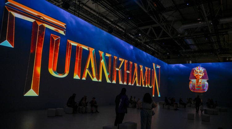 Tutankhamun The Immersive Experience, NEC, Birmingham UK Tutankhamun The Immersive Experience arrives at the NEC, Birmingham UK for 12 weeks. Following hugely successful runs in cities such as Madrid, Hamburg, Cairo, Sao Paulo, Barcelona, Vienna, Malmö, London, Glasgow and Stockholm, the groundbreaking 2,000 square metre exhibition invites visitors to step back in time and embark upon an exhilarating journey through ancient Egypt, discovering the myths and mysteries surrounding Pharaoh Tutankhamun. Created in collaboration with Egyptologists and historians, the exhibition features one of Europe™s most expansive immersive video mapping rooms with projections on 8-metre-high surfaces. Blending cutting-edge technology with Egyptian hi  Copyright: xJulesxAnnanx xAvalonx 1110839715