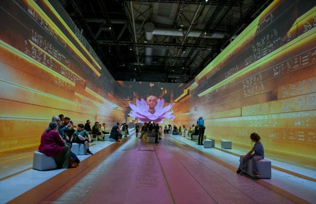 Tutankhamun The Immersive Experience, NEC, Birmingham UK Tutankhamun The Immersive Experience arrives at the NEC, Birmingham UK for 12 weeks. Following hugely successful runs in cities such as Madrid, Hamburg, Cairo, Sao Paulo, Barcelona, Vienna, Malmö, London, Glasgow and Stockholm, the groundbreaking 2,000 square metre exhibition invites visitors to step back in time and embark upon an exhilarating journey through ancient Egypt, discovering the myths and mysteries surrounding Pharaoh Tutankhamun. Created in collaboration with Egyptologists and historians, the exhibition features one of Europe™s most expansive immersive video mapping rooms with projections on 8-metre-high surfaces. Blending cutting-edge technology with Egyptian hi  Copyright: xJulesxAnnanx xAvalonx 1110839937