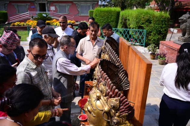 June 18, 2026, Kathmandu, Bagmati, Nepal: The sacred 16th-century Bhairava masks are pictured in a procession as they depart the National Museum of Nepal in Chhauni, Kathmandu, on June 18, 2026, en route to their original shrine in Dolakha after more than three decades abroad. The revered masks were stolen in March 1994 and later trafficked internationally before entering museum circulation in the United States. Following provenance research and legal coordination between Nepali authorities and the Manhattan District AttorneyÃ¢â‚¬â ¢s Office, the masks were formally returned and repatriated to Nepal in December 2023. Their return marks a significant milestone in ongoing efforts to restore stolen cultural heritage to its place of origin and  - ZUMAs330 20260618_zsp_s330_010 Copyright: xSafalxPrakashxShresthax