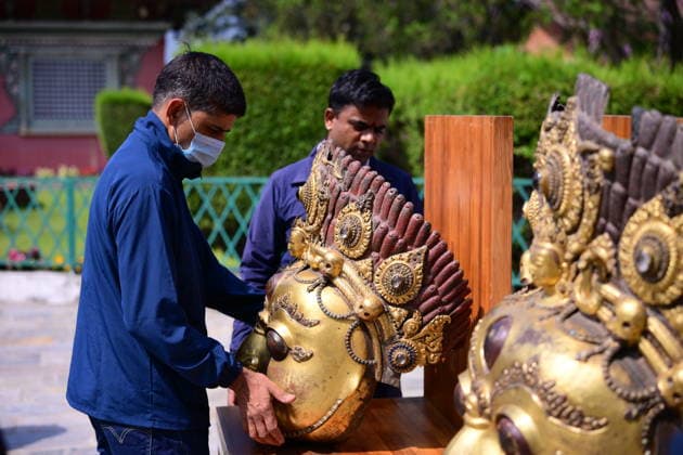 June 18, 2026, Kathmandu, Bagmati, Nepal: The sacred 16th-century Bhairava masks are pictured in a procession as they depart the National Museum of Nepal in Chhauni, Kathmandu, on June 18, 2026, en route to their original shrine in Dolakha after more than three decades abroad. The revered masks were stolen in March 1994 and later trafficked internationally before entering museum circulation in the United States. Following provenance research and legal coordination between Nepali authorities and the Manhattan District AttorneyÃ¢â‚¬â ¢s Office, the masks were formally returned and repatriated to Nepal in December 2023. Their return marks a significant milestone in ongoing efforts to restore stolen cultural heritage to its place of origin and  - ZUMAs330 20260618_zsp_s330_013 Copyright: xSafalxPrakashxShresthax
