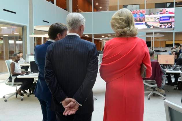 King Philippe And Queen Mathilde Visit Media Square EVERE, BELGIUM - JUNE 18: King Philippe of Belgium and Queen Mathilde of Belgium pictured with Jean-Paul Philippot, CEO RTBF, Thomas Gadisseux, Director of News and Sports RTBF and Nathalie Maleux (RTBF) visiting Media Square, the RTBF s new headquarters in Brussels.on June 18, 2026 in Evere, Belgium, 18 06 2026 Evere Belgium  Copyright: xPhilipxReynaersx
