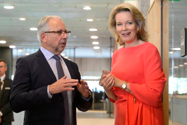 King Philippe And Queen Mathilde Visit Media Square EVERE, BELGIUM - JUNE 18: Queen Mathilde of Belgium pictured with Jean-Paul Philippot, CEO RTBF visiting Media Square, the RTBF s new headquarters in Brussels.on June 18, 2026 in Evere, Belgium, 18 06 2026 Evere Belgium  Copyright: xPhilipxReynaersx