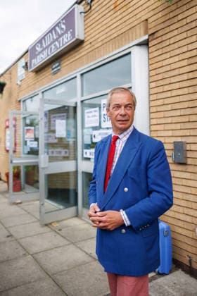 Nigel Farage Attends Makerfield Polling Day Event Nigel Farage, leader of Reform UK, during a polling day, Credit:Victoria Cropper Vicky Pearson Avalon England, Headingley Stadium, Wigan, St Aidan s Parish Centre, Highfield Grange Avenue, Winstanley  Copyright: xVictoriaxCropperx xVickyxPearsonx xAvalonx 1111001203