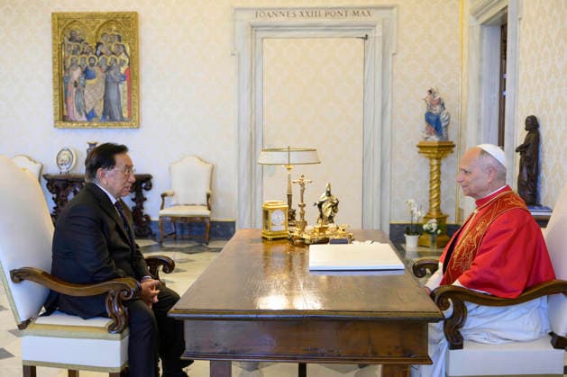 ITALY- REL VATICAN -POPE LEO XVI RECEIVES HIS EXCELLENCY MR.JOSE MARIA BALCAZAR ZELEDA,PRESIDENT OF THE REPUBLIC OF PERU AT THE VATICAN June 18, 2026 ITALY REL -June 18, 2026 Pope Leo XIV receives His Excellency Mr. José María Balcázar Zeleda, President of the Republic of Peru, at the Vatican EDITORIAL USE ONLY - NO BOOKS Copyright: xVATICANxMEDIAx xCatholicxPressxPhotox