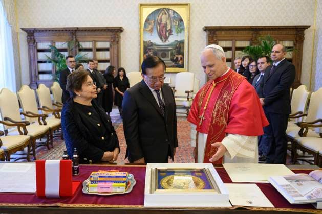 ITALY- REL VATICAN -POPE LEO XVI RECEIVES HIS EXCELLENCY MR.JOSE MARIA BALCAZAR ZELEDA,PRESIDENT OF THE REPUBLIC OF PERU AT THE VATICAN June 18, 2026 ITALY REL -June 18, 2026 Pope Leo XIV receives His Excellency Mr. José María Balcázar Zeleda, President of the Republic of Peru, at the Vatican EDITORIAL USE ONLY - NO BOOKS Copyright: xVATICANxMEDIAx xCatholicxPressxPhotox