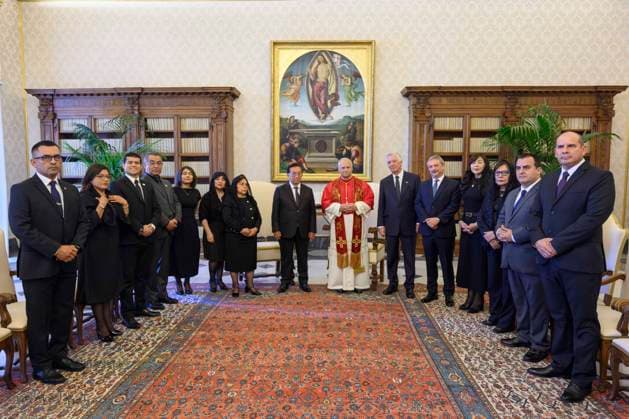 ITALY- REL VATICAN -POPE LEO XVI RECEIVES HIS EXCELLENCY MR.JOSE MARIA BALCAZAR ZELEDA,PRESIDENT OF THE REPUBLIC OF PERU AT THE VATICAN June 18, 2026 ITALY REL -June 18, 2026 Pope Leo XIV receives His Excellency Mr. José María Balcázar Zeleda, President of the Republic of Peru, at the Vatican EDITORIAL USE ONLY - NO BOOKS Copyright: xVATICANxMEDIAx xCatholicxPressxPhotox