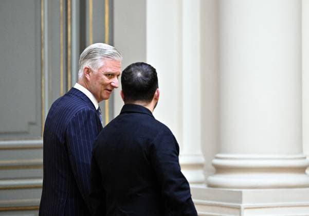 King Philippe - Filip of Belgium and Ukraine president Volodymyr Zelensky pictured during a lunch at the Royal Palace, on Thursday 18 June 2026 in Brussels.  ERICxLALMAND 178042516