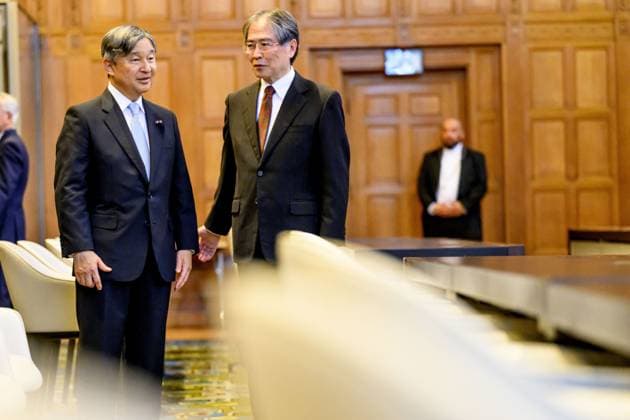 Imperial Couple Visit To Netherlands Emperor Naruhito of Japan visits the Peace Palace in The Hague, seat of the Permanent Court of Arbitration and the International Court of Justice, during a state visit to the Netherlands on June 18, 2026, accompanied by Empress Masako, as the countries celebrate 426 years of bilateral relations. Photo by Patrick van Emst NL Beeld Bruno Press ABACAPRESS.COM Netherlands  Copyright: xBrunoxPress ABACAx