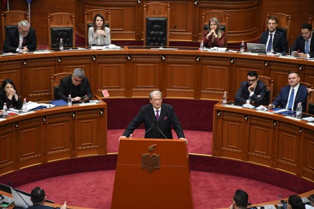 Opposition MPs in Albania block the parliamentary podium TIRANA, ALBANIA - JUNE 18: Chairman of the Democratic Party of Albania Sali Berisha is seen as session of the Albanian Parliament is interrupted several times after MPs from the main opposition party, the Democratic Party (PD), block the podium in Tirana, Albania on June 18, 2026. The agenda for the parliamentary session included a briefing by Ferit Hoxha, Minister for European and Foreign Affairs, on the country’s accession negotiations with the European Union (EU), and the discussion of several draft laws. After Parliamentary Speaker Niko Peleshi gave the floor to Minister Hoxha, PD MPs blocked the podium, demanding that the floor be given to the party’s leader, Sali Berisha. Olsi S  Copyright: x2026xAnadoluxOlsixShehux