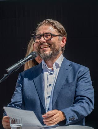 Muenchen bei der Praesentation des Bauzaunes, Start in die Bauphase, es spicht Dr. Markus Speidel, Direktor Stadtmuseum *** Munich