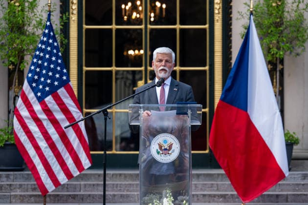 A reception marking the 250th anniversary of U.S. independence, hosted by U.S. Ambassador to Prague Nicholas Merrick, not seen, was held in Prague, Czech Republic, on June 18, 2026. On the photo speaks Czech President Petr Pavel. (CTKxPhoto OndrejxDeml) CTKPhotoP2026061807823  CTKPhotoP2026061807823