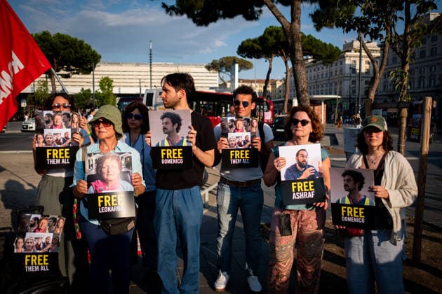 June 18, 2026, Rome, Rm, Italy: Amnesty International launches a permanent national mobilization with protests across Italy in support of the 10 people from the Global Sumud Land Convoy who have been held captive in Libya for 24 days. In Rome, activists gather in the square in front of Termini Station, near the statue of Pope John Paul II. Rome Italy - ZUMAg256 20260618_znp_g256_004 Copyright: xMarcoxDixGianvitox