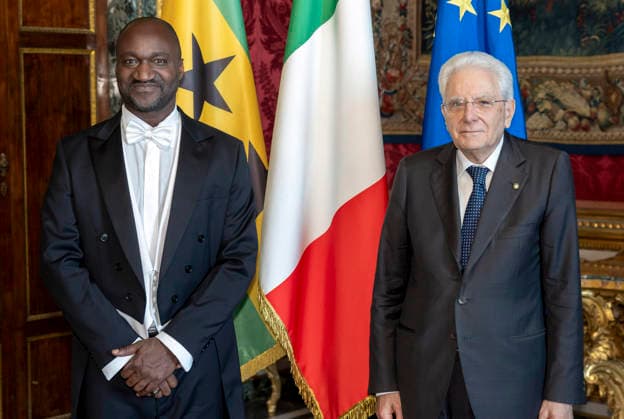 June 18, 2026, Roma: Il Presidente Sergio Mattarella con S.E. il Signor Esterline Goncalves GÃ nero, nuovo Ambasciatore della Repubblica Democratica di Sao TomÃ e Principe, in occasione della presentazione delle Lettere credenziali, Roma, 18 giugno 2026 ANSA Paolo Giandotti - Ufficio per la Stampa e la Comunicazione della Presidenza della Repubblica +++ UFFICIO STAMPA +++ FOTO NON IN VENDITA - DA USARE SOLO PER FINI GIORNALISTICI +++ NPK +++ ----- An handout picture provided by Quirinale press office shows the italian president Sergio Mattarella with Mr. Esterline Goncalves GÃ nero, new Ambassador of the Democratic Republic of Sao TomÃ and Principe, at the presentation of his Letters of Credence, Rome, June 18, 2026 ANSA Paol  - ZUMAa110 20260618_zaf_a110_043 Copyright: xPaoloxGiandottix-xUfficioxStampax