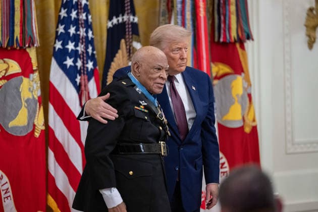 June 18, 2026, Washington, Disitrirct Of Columbia, United States: Retired U.S. Marine Corps Major James Capers, Jr. receives the Medal of Honor during a ceremony hosted by President Donald Trump in the East Room of the White House in Washington, D.C., on Thursday, June 18, 2026. Capers was recognized for acts of gallantry and intrepidity above and beyond the call of duty while serving in the Republic of Vietnam from March 31 to April 3, 1967. Washington United States - ZUMAk206 20260618_znp_k206_031 Copyright: xMattxKaminskyx
