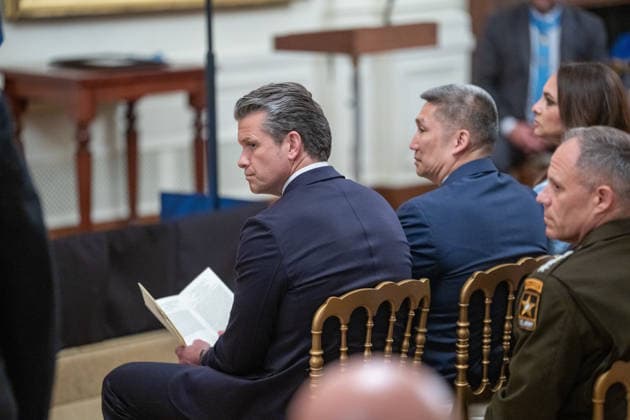 June 16, 2026, Washington, Dc, United States: Secertary of War Pete Hegseth and acting Secretary of the Navy Hung Cao attends a Medal of Honor ceremony at the White House on June 18, 2026. U.S. President Donald Trump presented three Medal of Honors during a ceremony in the East Room of the White House. Washington United States - ZUMAl312 20260616_znp_l312_067 Copyright: xAndrewxLeydenx