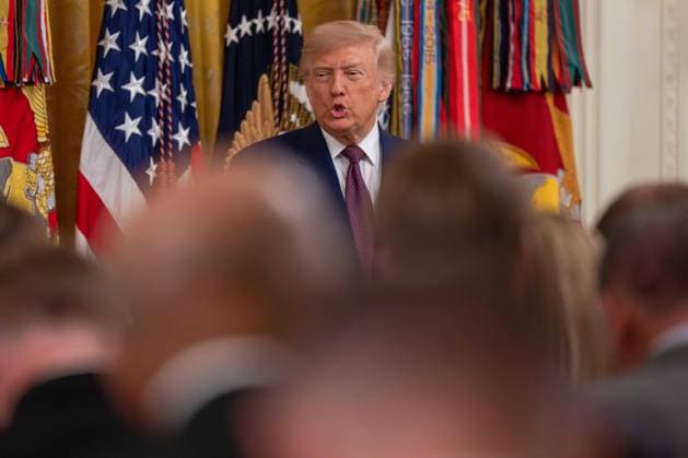 June 18, 2026, Washington, District Of Columbia, USA: President DONALD TRUMP speaks to the crowd during a Medal of Honor ceremony in the East Room of the White House in Washington DC. Washington USA - ZUMAs365 20260618_znp_s365_036 Copyright: xJoeyxSussmanx