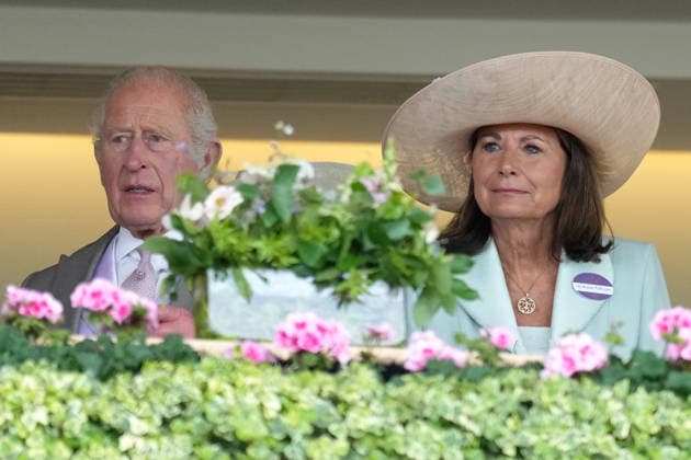 Royal Ascot Day Three King Charles and Carole Middleton attend Day Three of Royal Ascot, at Ascot Racecourse, Ascot, Berkshire, UK, on the 18th June 2026. Picture by James Whatling Ascot Ascot Racecourse Berkshire United Kingdom  WHA-0829
