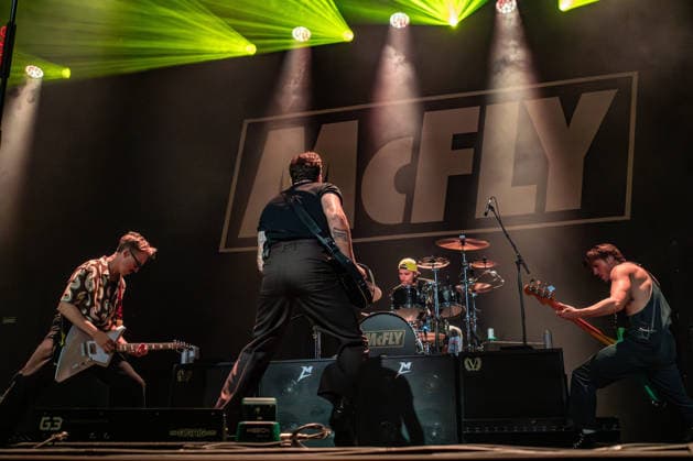 June 18, 2026, London, United Kingdom: L-R Tom Fletcher, Danny Jones, Harry Judd and Dougie Poynter performing live on stage during the concert. McFly play London s newest entertainment venue British Airways Arc in Olympia. London United Kingdom  - ZUMAs197 20260618_aaa_s197_623 Copyright: xBonniexBritainx