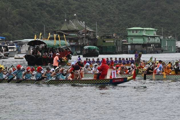 RECORD DATE NOT STATED HONG KONG-CULTURE DRAGON BOAT FESTIVAL Cosplayers cosplaying Ne Zha and Seafood on a dragon boat race in Aberdeen Promenade at Dragon Boat Festival (Tuen Ng festival), Hong Kong, June 19, 2026. NEXPHER Kobe Li Hong Kong