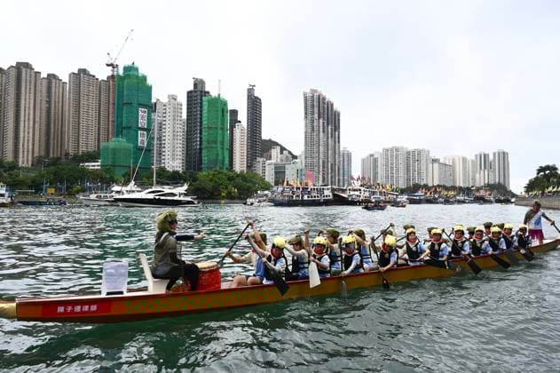 RECORD DATE NOT STATED HONG KONG-CULTURE DRAGON BOAT FESTIVAL Cosplayers cosplaying Dinosaur on a dragon boat race in Aberdeen Promenade at Dragon Boat Festival (Tuen Ng festival), Hong Kong, June 19, 2026. NEXPHER Kobe Li Hong Kong