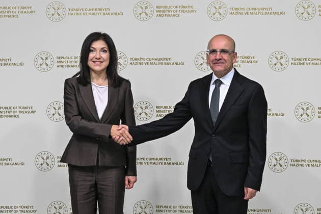 Mehmet Simsek - Katherina Reiche meeting in Turkiye s Ankara ANKARA, TURKIYE - JUNE 19: Turkish Treasury and Finance Minister Mehmet Simsek meets with German Economy and Energy Minister Katherina Reiche in Ankara, Turkiye on June 19, 2026. Abdullah Guclu Anadolu Ankara Turkey. Editorial use only. Please get in touch for any other usage.  Copyright: x2026xAnadoluxAbdullahxGuclux