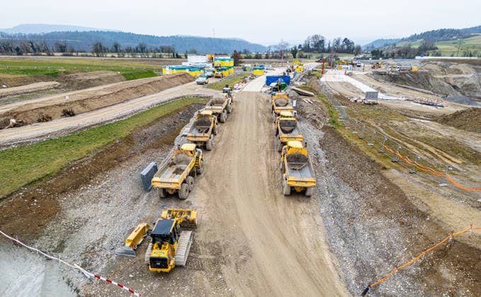 Drone footage of the major infrastructure construction site in G Glattfelden, Switzerland, 2nd Feb 2025: The Schaffhauserstrasse construction site between Bülach and Eglisau near Glattfelden is to be widened to four lanes by 2026. Construction started in May 2024. Current: As of February 2025. *** Drone footage of the major infrastructure construction site in Glattfelden, Switzerland, February 2, 2025 Copyright: xAndreasxHaasx